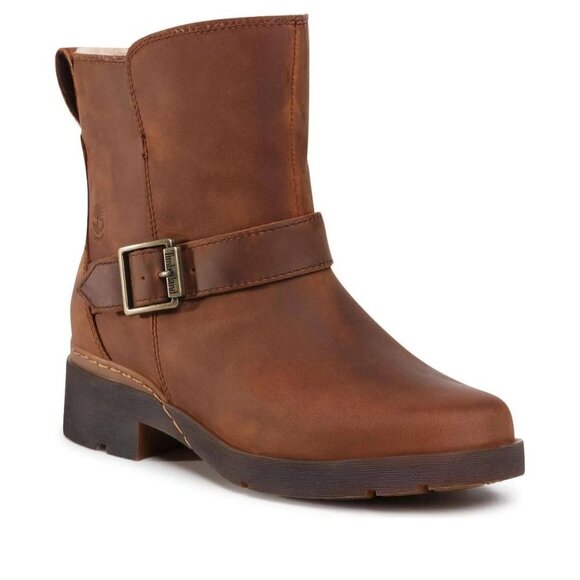 Timberland Shoes - TIMBERLAND Women's Sz 7.5 Graceyn Biker WP Mid Boots Tan pulled Leather NWOT